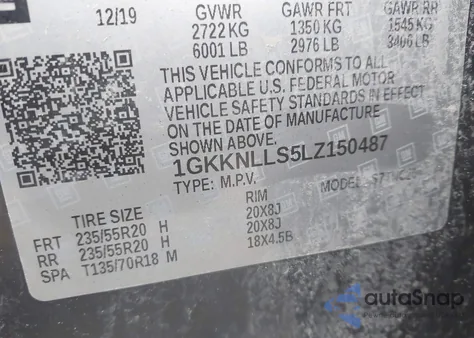 2020 GMC Acadia Awd At4 z USA, uszkodzony, nr VIN 1GKKNLLS5LZ150487